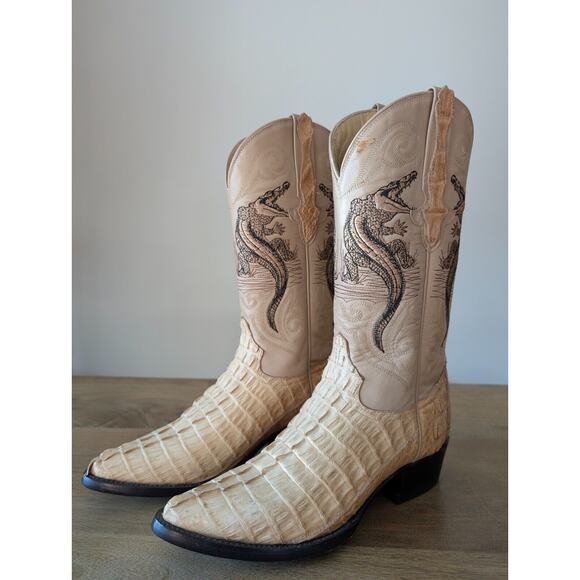 El General Western Boots Mens Size 25 Beige Reptile Croc Leather Cowboy Pull On main image 4